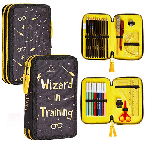 Harry Potter Estuche Escolar, Regalos Niños, Kit Material Escolar con Boligrafos Originales, Lápices Colores, Gomas De Borrar y Tijeras Escolares, Regalos de Cumpleaños