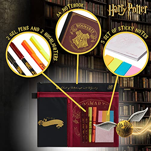 HARRY POTTER Regalos, Set de Papeleria Bonita con Cuaderno A5, Bolígrafos y Subrayadores en un Estuche Escolar