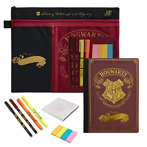 HARRY POTTER Regalos, Set de Papeleria Bonita con Cuaderno A5, Bolígrafos y Subrayadores en un Estuche Escolar