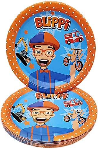 HASAKA Suministros de fiesta de cumpleaños para profesores de inglés Blippi, cenas para niños, decoraciones de fiesta de cumpleaños con temática BLippi (41 piezas)