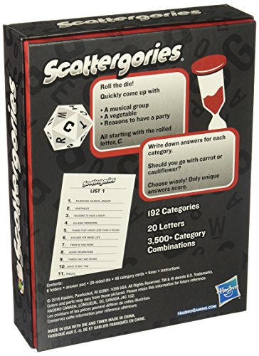 Hasbro C1941 Scattergories- Juego de categorías de Pensamiento rápido, no Dejes Que se acabe el Tiempo, Juegos de Palabras, Edades 12+, Rojo, Blanco