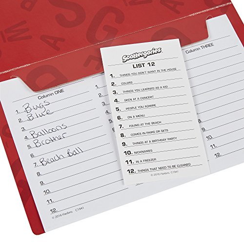 Hasbro C1941 Scattergories- Juego de categorías de Pensamiento rápido, no Dejes Que se acabe el Tiempo, Juegos de Palabras, Edades 12+, Rojo, Blanco