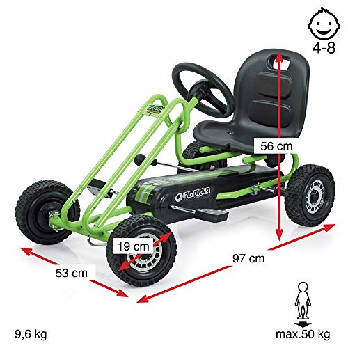 Hauck T90105 Lightning Go-Kart - Coche con pedales de juguete (metal, plástico y acero, 90,6 x 53 x 22,4 cm), color verde y negro