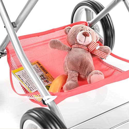 Hauck Toys - Cochecito para muñecas Angie Play'n Go con capazo, Bolso Cambiador, Cesta y portavasos - Rojo Gris