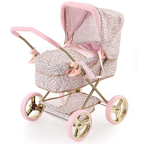 Hauck Toys - Cochecito para muñecas Gini con capazo extraíble, Capota y Cesta. Diseño Little Diva Rosa y Dorado