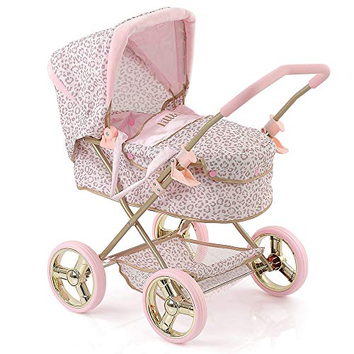 Hauck Toys - Cochecito para muñecas Gini con capazo extraíble, Capota y Cesta. Diseño Little Diva Rosa y Dorado