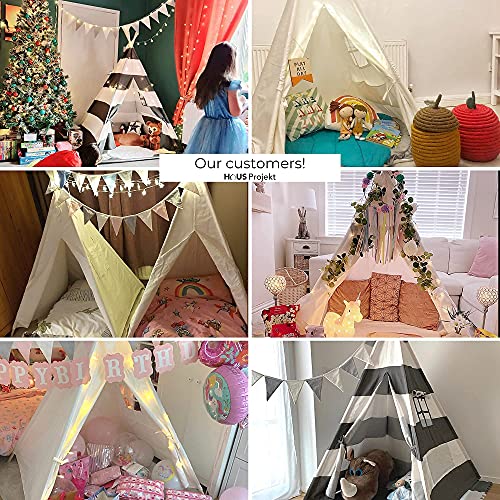 Haus Projekt Tienda Tipi para niños con Luces de Hadas, empavesado y Base Impermeable incluida - Tienda para Jugar e Imaginar, 100% algodón, para Interior / Exterior (Rayas Grises)