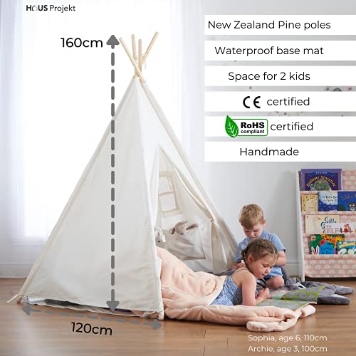 Haus Projekt Tipi Infantil Tipi Tienda con Colchoneta, Luces, Empavesado, Estuche - Tipi Indio para Niños, Tienda Campaña Portátil para Interior/Exterior para Niños Niñas, Certificado CE