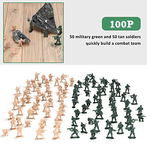 Hautton Juegos Militares de Figuras (100 Piezas), Ejército Militar Serie de Modelos Juguetes de Soldados, Tanque, Avión, Bandera, Cerca, Otros Accesorios de Campo Batalla Regalo Ideal para Niños…