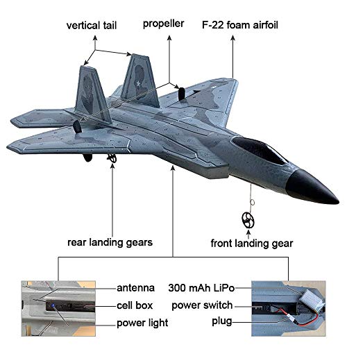 HAWK'S WORK Avión RC 2 CH F22, fácil de Aprender, Avión RC 2.4GHz para Niños y Novatos, Avión Control Remoto