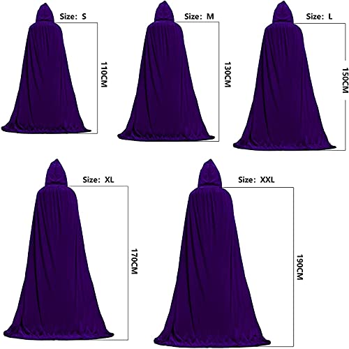 HBselect Capa con Capucha de Halloween, Larga Capa de Terciopelo para Adultos Niños, Disfraces de Halloween para Fiesta Cosplay Carnaval(Negro + Morado,150cm)