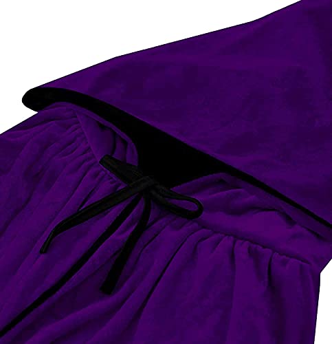 HBselect Capa con Capucha de Halloween, Larga Capa de Terciopelo para Adultos Niños, Disfraces de Halloween para Fiesta Cosplay Carnaval(Negro + Morado,150cm)