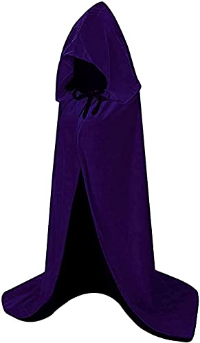 HBselect Capa con Capucha de Halloween, Larga Capa de Terciopelo para Adultos Niños, Disfraces de Halloween para Fiesta Cosplay Carnaval(Negro + Morado,150cm)