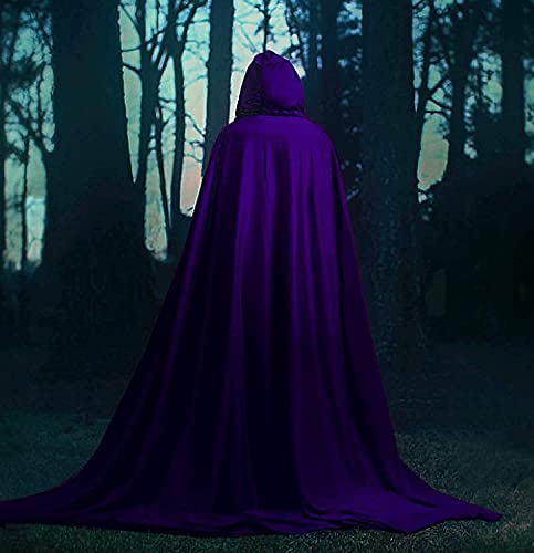 HBselect Capa con Capucha de Halloween, Larga Capa de Terciopelo para Adultos Niños, Disfraces de Halloween para Fiesta Cosplay Carnaval(Negro + Morado,150cm)