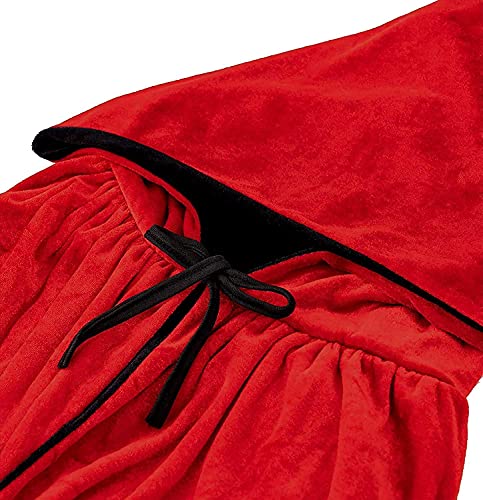 HBselect Capa con Capucha de Halloween, Larga Capa de Terciopelo para Adultos Niños, Disfraces de Halloween para Fiesta Cosplay Carnaval(Negro + Rojo,170cm)