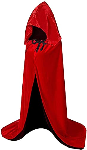 HBselect Capa con Capucha de Halloween, Larga Capa de Terciopelo para Adultos Niños, Disfraces de Halloween para Fiesta Cosplay Carnaval(Negro + Rojo,170cm)