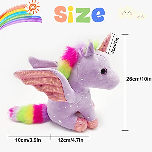 Heionia Unicornio Peluche Muñeco 9IN Super Lindo Unicornios Juguete para Niñas Muñeco de Animal Peluche Suave Cojín Almohada de Peluche Unicornio con Alas Regalos para Niños, 23CM (Morado)