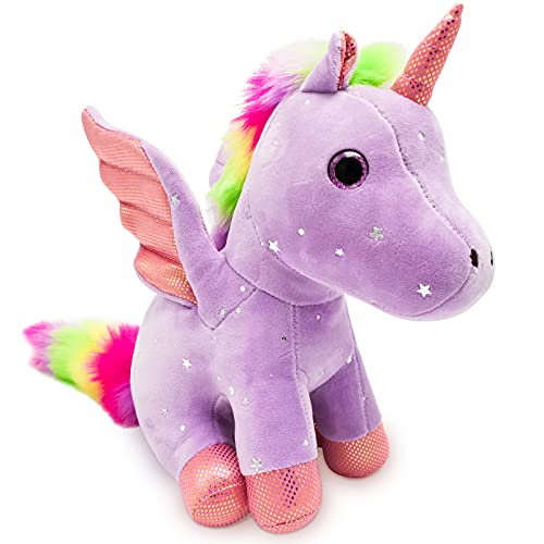 Heionia Unicornio Peluche Muñeco 9IN Super Lindo Unicornios Juguete para Niñas Muñeco de Animal Peluche Suave Cojín Almohada de Peluche Unicornio con Alas Regalos para Niños, 23CM (Morado)