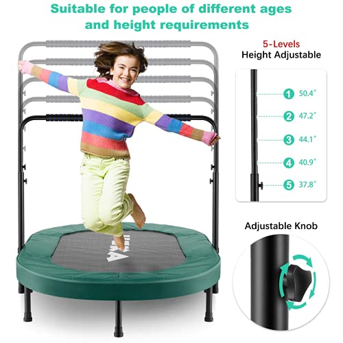 HEKA Cama Elástica para Niños Adultos 92 cm,Mini Trampolín Fitness Plegable con asa Ajustable,trampolín Interior/Exterior, Peso Máximo 100 kg (Verde)