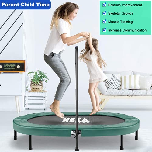 HEKA Cama Elástica para Niños Adultos 92 cm,Mini Trampolín Fitness Plegable con asa Ajustable,trampolín Interior/Exterior, Peso Máximo 100 kg (Verde)