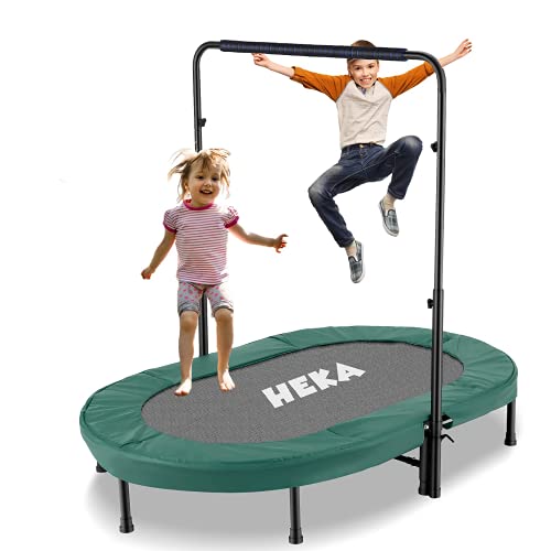 HEKA Cama Elástica para Niños Adultos 92 cm,Mini Trampolín Fitness Plegable con asa Ajustable,trampolín Interior/Exterior, Peso Máximo 100 kg (Verde)