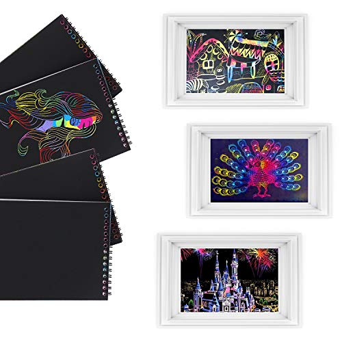 HellDoler Manualidades para Niños,Manualidades para Rascar Scratch Art 4 Cuadernos para Dibujar Papel de Rascar Incluye 4 Lápices de Madera