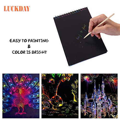 HellDoler Manualidades para Niños,Manualidades para Rascar Scratch Art 4 Cuadernos para Dibujar Papel de Rascar Incluye 4 Lápices de Madera