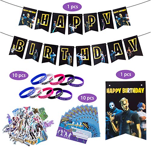 Herefun Artículos de Fiestas para Fanáticos de los Videojuegos, Cumpleaños de Tema de Videojuegos Kit de Suministros para Fiestas, Cumpleaños Decoraciones con Globos Banners, 52 Piezas