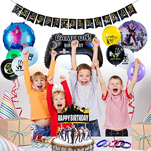 Herefun Artículos de Fiestas para Fanáticos de los Videojuegos, Cumpleaños de Tema de Videojuegos Kit de Suministros para Fiestas, Cumpleaños Decoraciones con Globos Banners, 52 Piezas