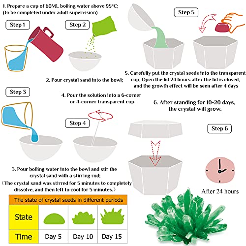 Herefun Cultivo De Cristal para Niños, Kit De Ciencia De Fabricación De Cristal, Laboratorio Experimento Educativo Regalo de Juguete para Bricolaje Niños 8 Años (Naranja Verde)