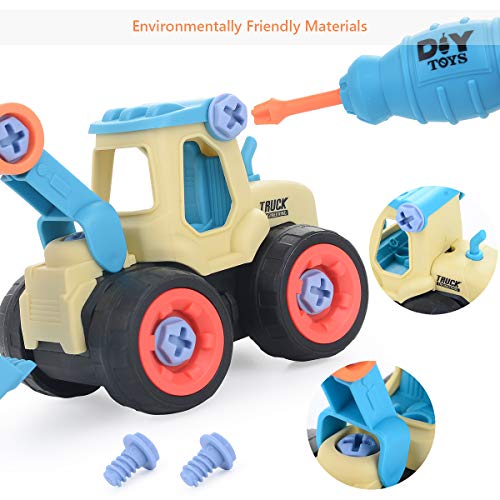 Herefun Excavadoras del Mezclador Vehículos de Construcción Plástico Regalo Coche de Empuje y Vaya Fricción Vehículos de Construcción Conjunto de Juguetes para Niño y Niña (1)