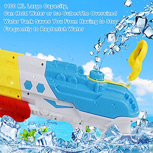 Herefun Pistola de Agua, 1100ML Pistola de Agua Verano Juguetes de Agua, Largo Rango de 8-10M 4 Boquillas Pistola de Agua Juguete, Piscina Juguetes Niños para Jardín Fiestas de Verano al Aire Libre