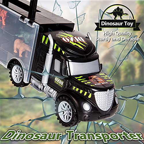 HERSITY Dinosaurios Camiones de Transporte de Juguete Transportador de Coches con 6 Animales y 6 Dinosaurios Juegos para Niños Niñas