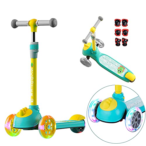 HHD Patinete infantil desmontable de tres ruedas para niños a partir de 3 – 12 años, con 3 ruedas LED, con manillar ajustable, soporta hasta 100 kg (verde)