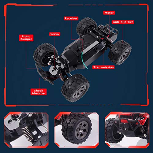 Highttoy Coche Teledirigido,Coche RC de Alta Velocidad 2.4GHz 20km/h Coche de Control Remoto Escala 1:18 Vehículo RC Camión Teledirigido Coche de Carreras Coche de Juguete Regalo para Niños Rojo