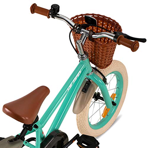 HILAND Bicicleta infantil de 16 pulgadas de ins Star, para niños de 4 a 7 años, con ruedas de apoyo, freno de mano y freno de contrapedal, color verde