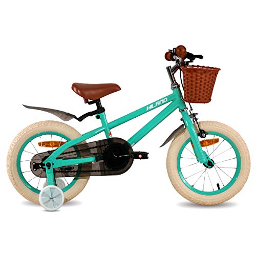 HILAND Bicicleta infantil de 16 pulgadas de ins Star, para niños de 4 a 7 años, con ruedas de apoyo, freno de mano y freno de contrapedal, color verde