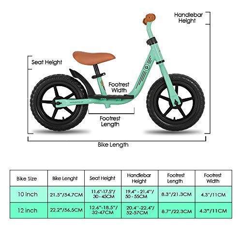 HILAND Bicicleta sin Pedales de 12 Pulgadas para niños de 2 a 4 años de Edad, con Altura Ajustable del sillín y Altura del Manillar, Ruedas de Espuma a Prueba de pinchazos