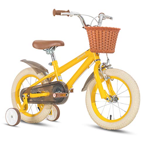 HILAND ins Star Bicicleta Infantil de 14 Pulgadas para niños de 3 a 6 años con Ruedas de Entrenamiento, Freno de Mano, Guardabarros Amarillo Cuadro de 400mm-500mm