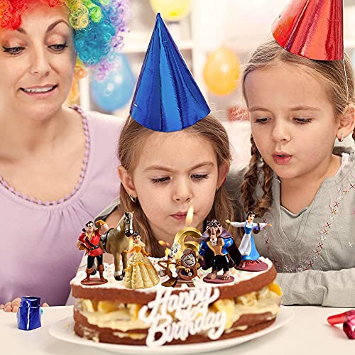 Hilloly 6 pcs Decoración para Tarta Princesa La Bella y la Bestia Cake Topper Mini Juego de Figuras Niños Fiesta de cumpleaños Pastel Decoración Taza de té, Reloj