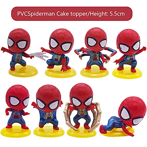 Hilloly Adorno de Torta 8 Piezas Hombre Araña Cake Topper Decoración De Superhéroes Juguete Figura Cumpleaños de Avengers para Cumpleaños Decoración de La Torta del Fiesta