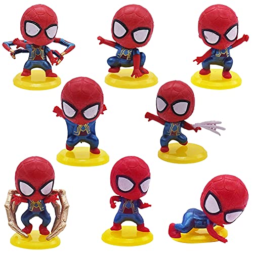 Hilloly Adorno de Torta 8 Piezas Hombre Araña Cake Topper Decoración De Superhéroes Juguete Figura Cumpleaños de Avengers para Cumpleaños Decoración de La Torta del Fiesta