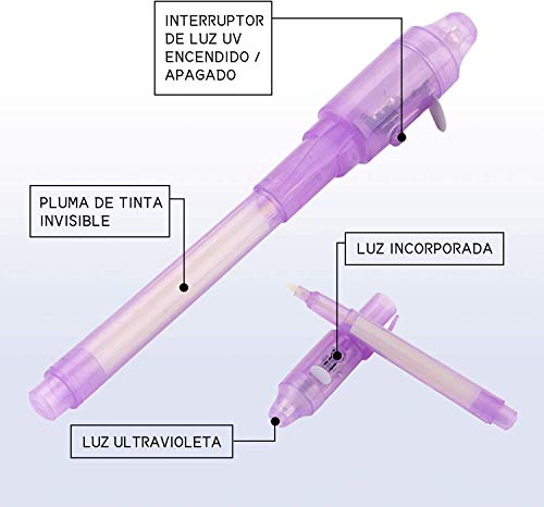 Hirsrian Boligrafo Tinta Invisible, 14 Lapiz Tinta Invisible, UV Espía y Rotuladores Mágicos, Rotulador Mágico de luz UV para Mensajes Secretos, Regalo de Fiesta para Niños