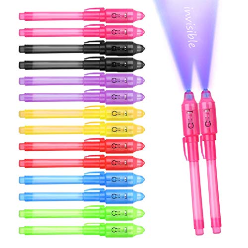 Hirsrian Boligrafo Tinta Invisible, 14 Lapiz Tinta Invisible, UV Espía y Rotuladores Mágicos, Rotulador Mágico de luz UV para Mensajes Secretos, Regalo de Fiesta para Niños