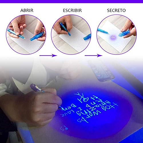 Hirsrian Boligrafo Tinta Invisible, 14 Lapiz Tinta Invisible, UV Espía y Rotuladores Mágicos, Rotulador Mágico de luz UV para Mensajes Secretos, Regalo de Fiesta para Niños