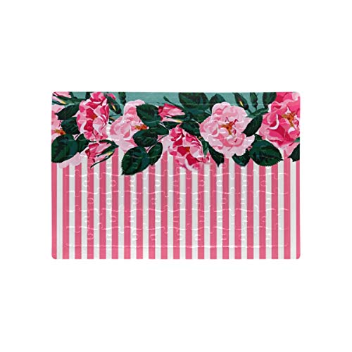 HJHJJ Jigsaw Puzzles Horizontal Striped Pattern Rose Peony Leaves Kids Adult Funny Puzzle Educational Intellectual Decompressing Fun Family Game