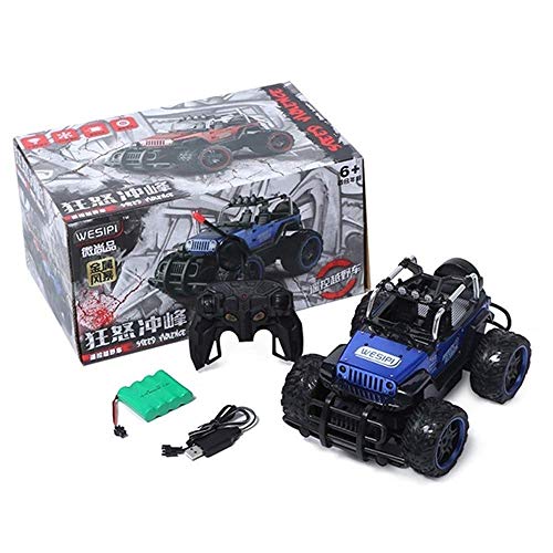 HKX Coche de Control Remoto por Radio eléctrico 2.4Ghz Racing Rock Climber Vehículo Todoterreno Gigante 4 Ruedas RC Monster Truck Recargable para niños Juguetes de Regalo (Color: Azul)