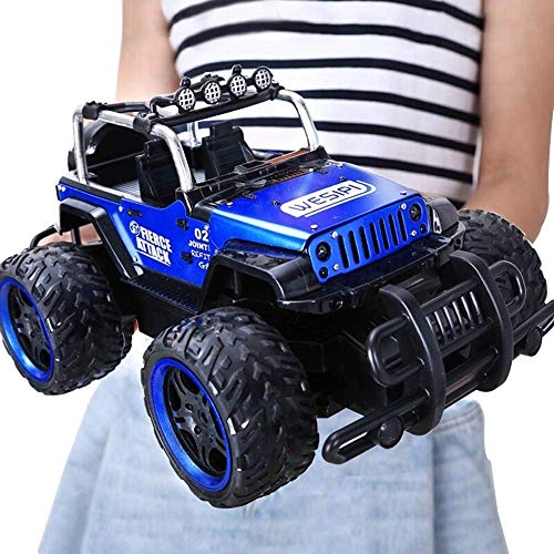 HKX Coche de Control Remoto por Radio eléctrico 2.4Ghz Racing Rock Climber Vehículo Todoterreno Gigante 4 Ruedas RC Monster Truck Recargable para niños Juguetes de Regalo (Color: Azul)