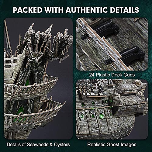 HLFGJE Rompecabezas 3D Adulto Pirata Barco navegación 69 cm LED Curvy del Caribe Flying Dutchman Modelo Kits 360pcs Negro Pearl Ghost Ship Decoración del hogar DIY