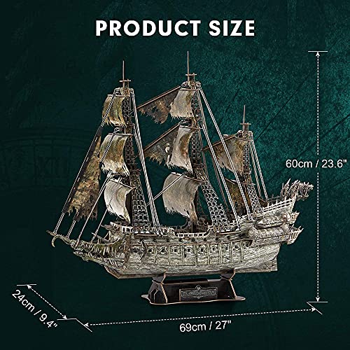 HLFGJE Rompecabezas 3D Adulto Pirata Barco navegación 69 cm LED Curvy del Caribe Flying Dutchman Modelo Kits 360pcs Negro Pearl Ghost Ship Decoración del hogar DIY